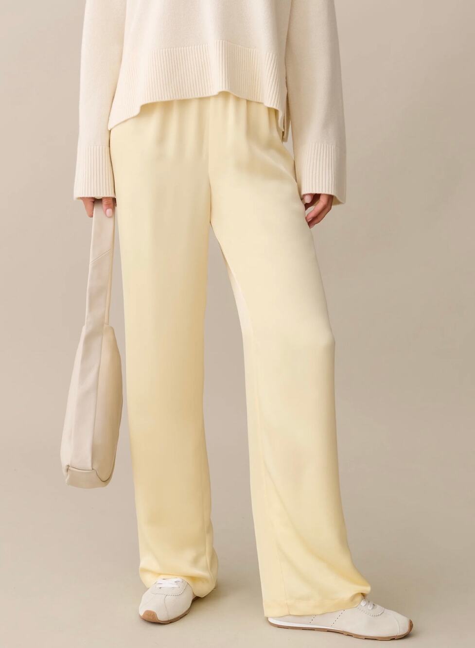 New $122 Caara Ivanna butter yellow satin pants sz M